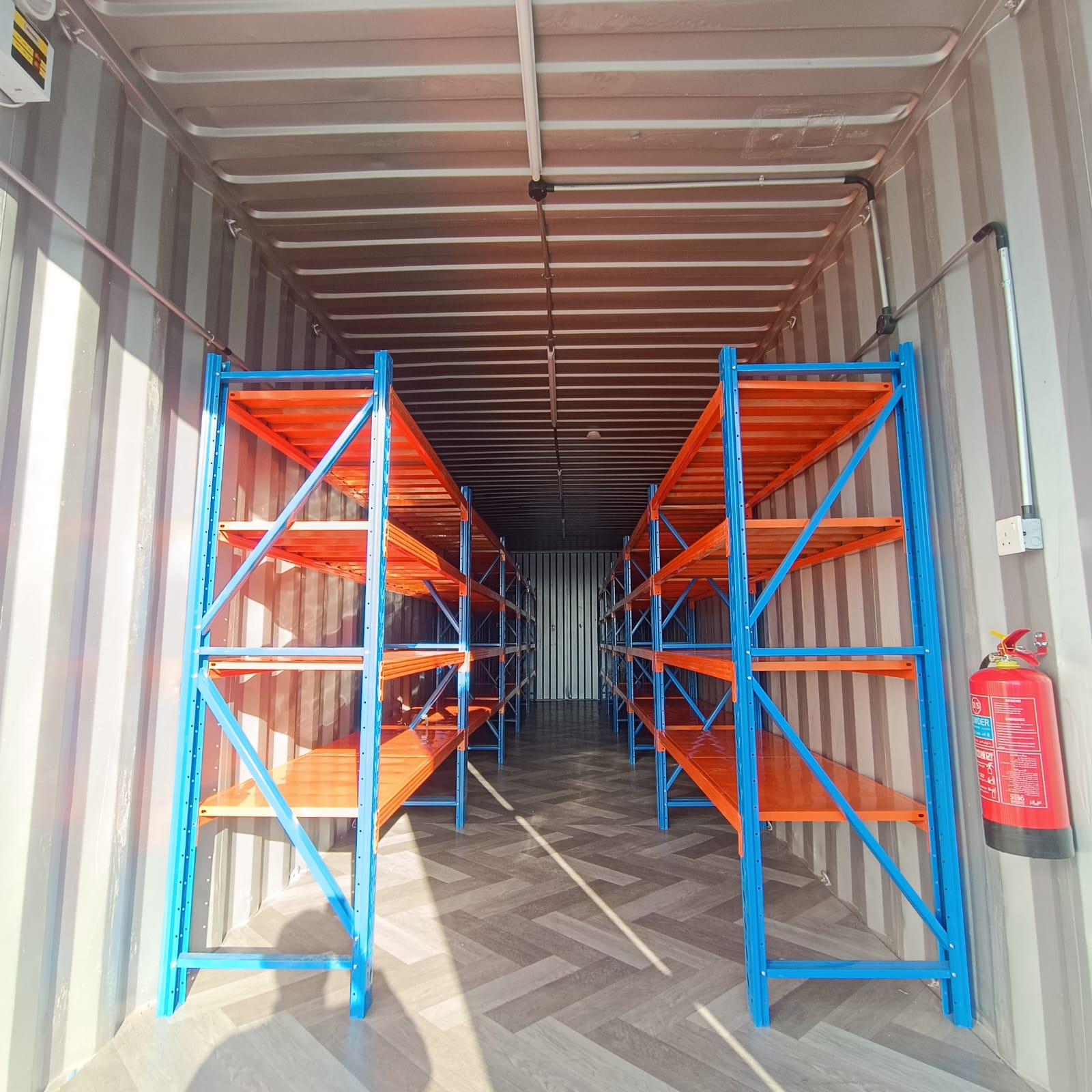 Completed internal racking inside a fabricated container module