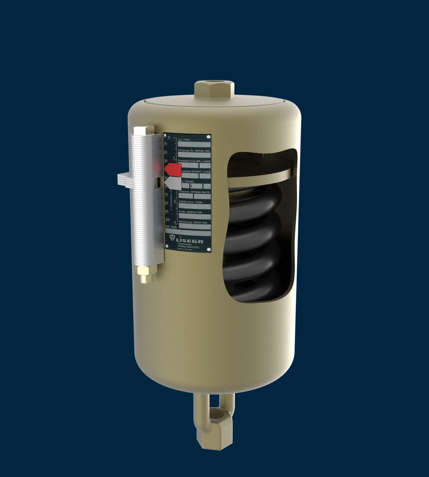 Variable spring hanger cutaway showing spring and load scale